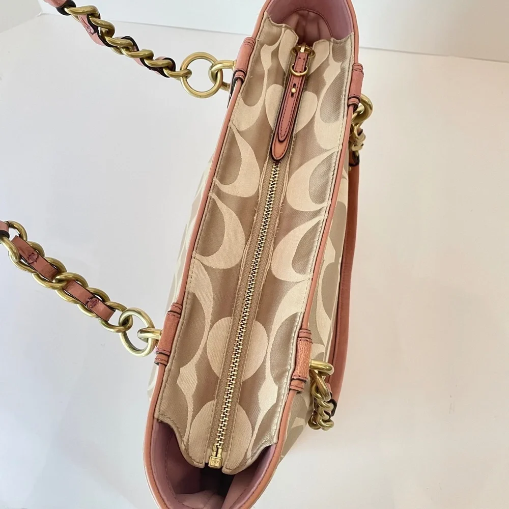 Coach Op Art Signature Canvas Sateen Madison Chain Strap Tote - Picture 5 of 11